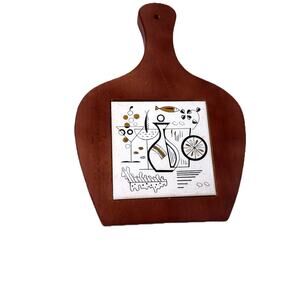 Vintage Fred Roberts Japan Mid Century Ceramic Tile Wood Cheese Board Paddle